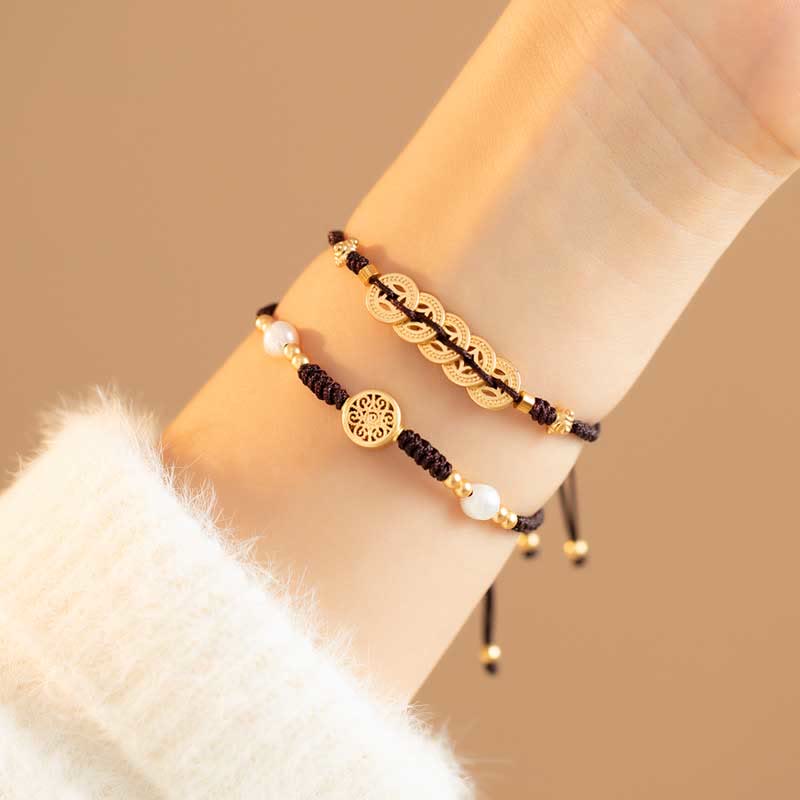 Copper Coin Red String Bracelet for Luck & Protection