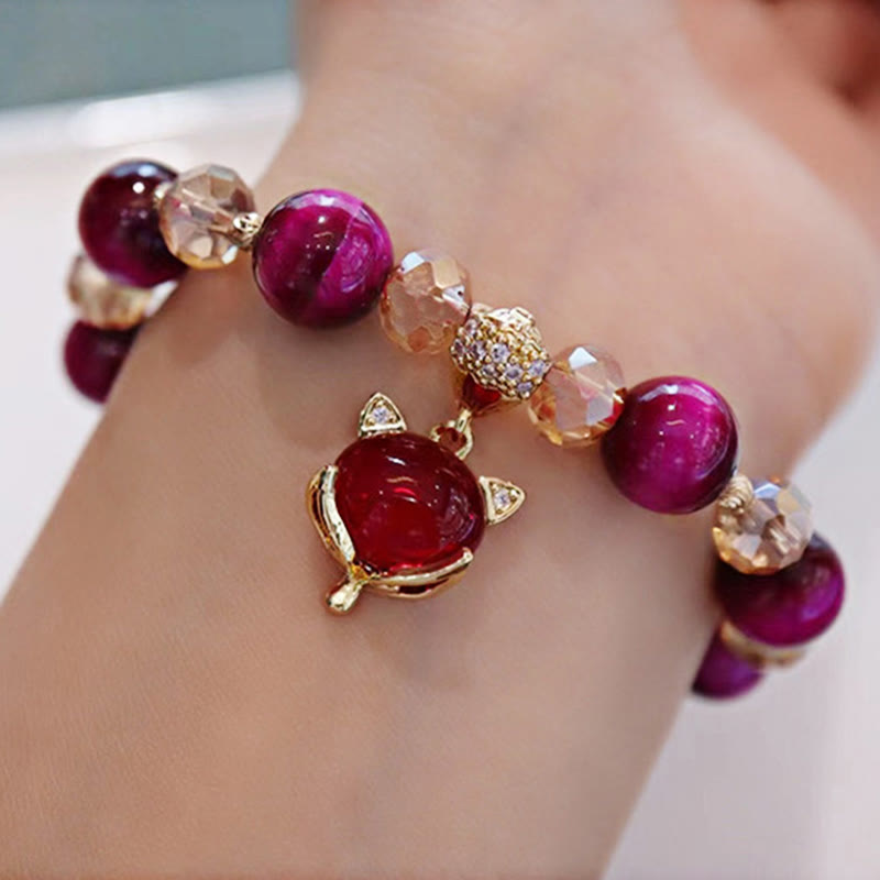 Red Tiger Eye Protection Bracelet with Pixiu and Fox Charms