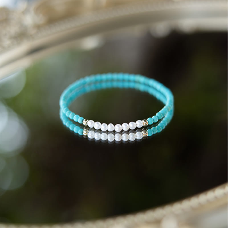Turquoise Pearl Bracelet 3mm | 925 Sterling Silver Healing Beads