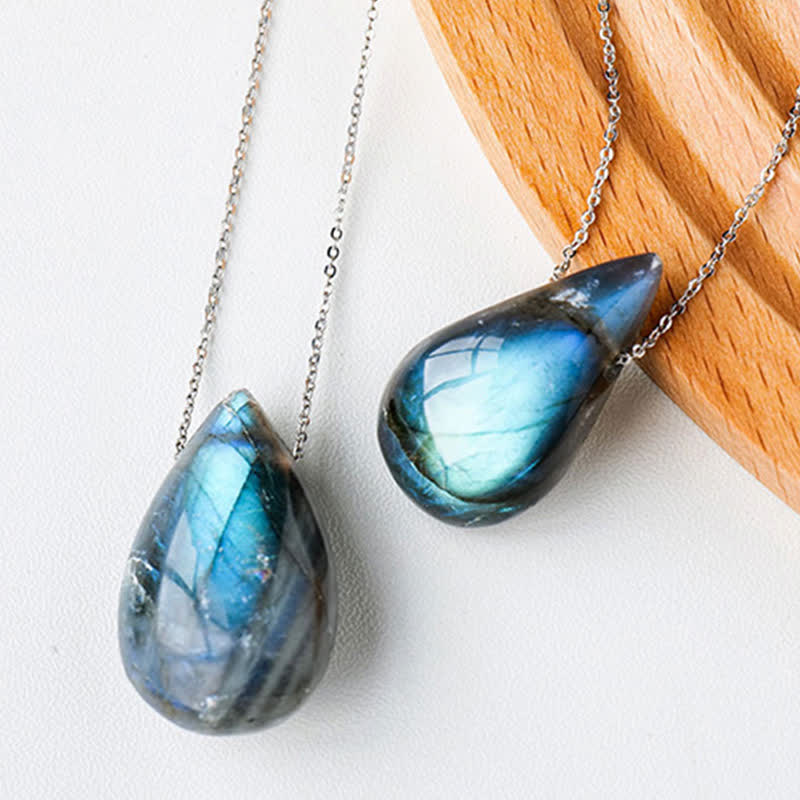 Labradorite Water Drop Support Healing Necklace Pendant 3cm