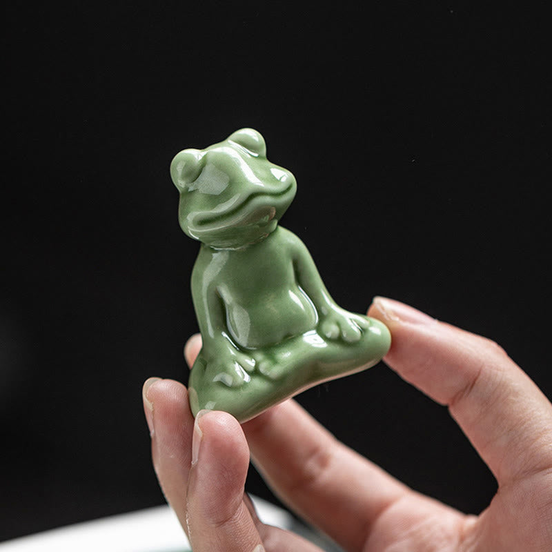 Mini Ceramic Meditation Frog Figurine for Luck & Wealth