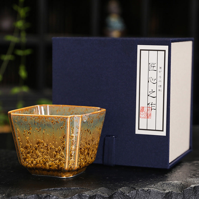 Colorful Brown Ceramic Chinese Tea Cup Bowl 210ml Size