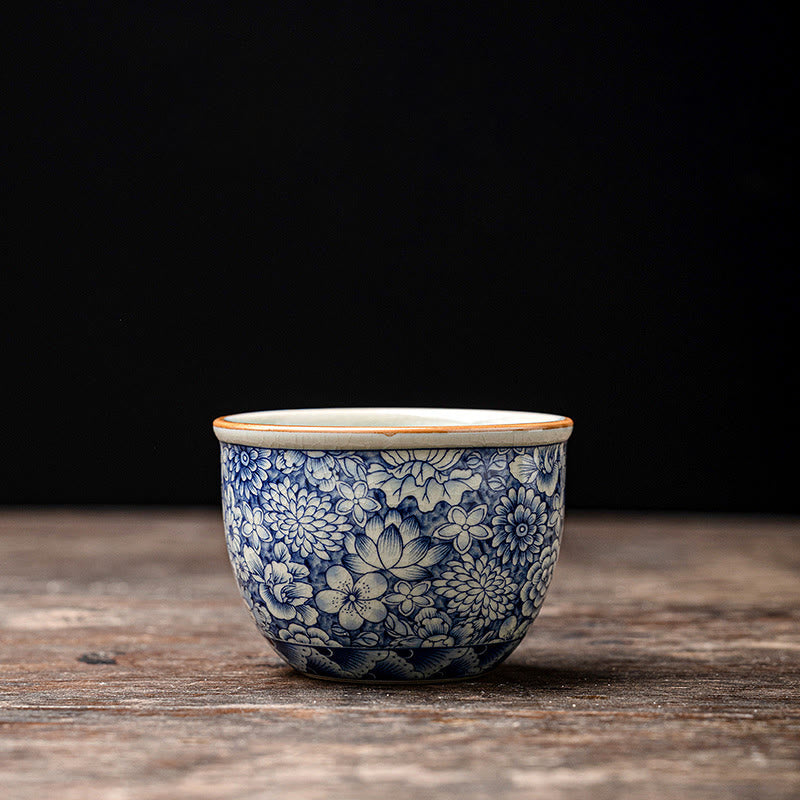 Vintage Lotus Ceramic Teacup | Handmade Floral Tableware