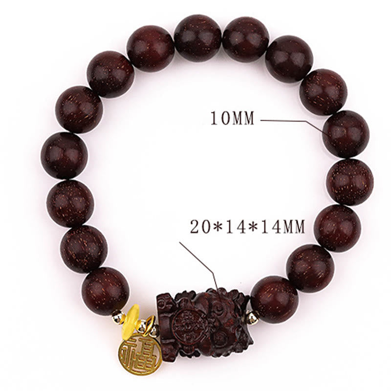10mm Small Leaf Red Sandalwood Spiritual Bracelet with Gold Swallower Charm for Calm