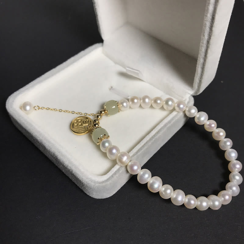 Hetian Jade Pearl Bead Bracelet for Happiness & Wisdom