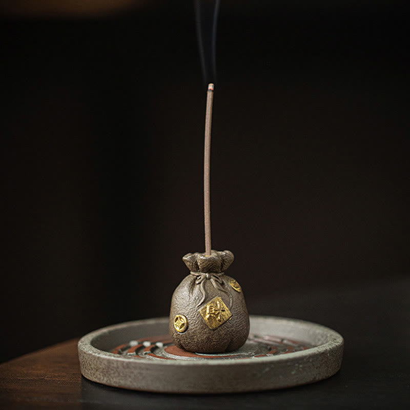 Ceramic Bagua Incense Burner | Treasure Bowl & Lucky Bag Set