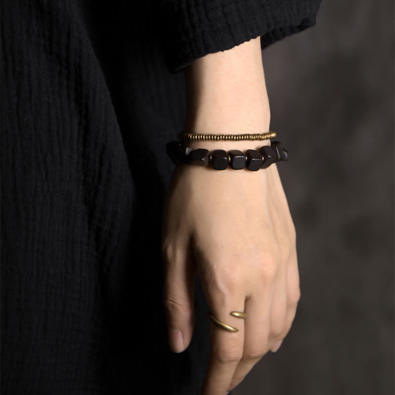 Ebony Wood Copper Peace Double Wrap Spiritual Bracelet