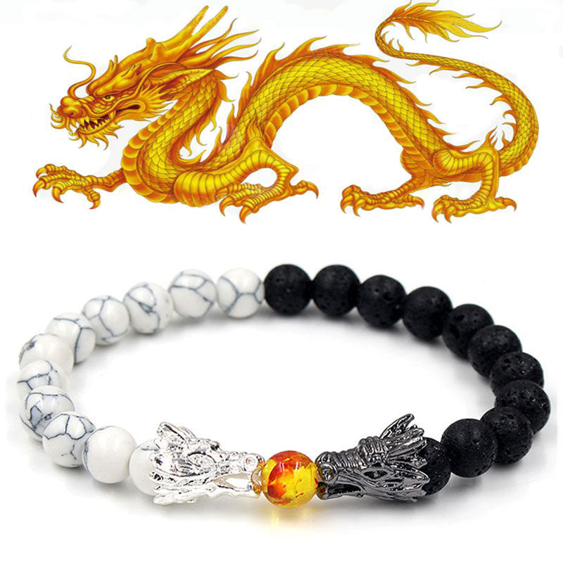 White Turquoise Lava Rock Dragon Blessing Bracelet