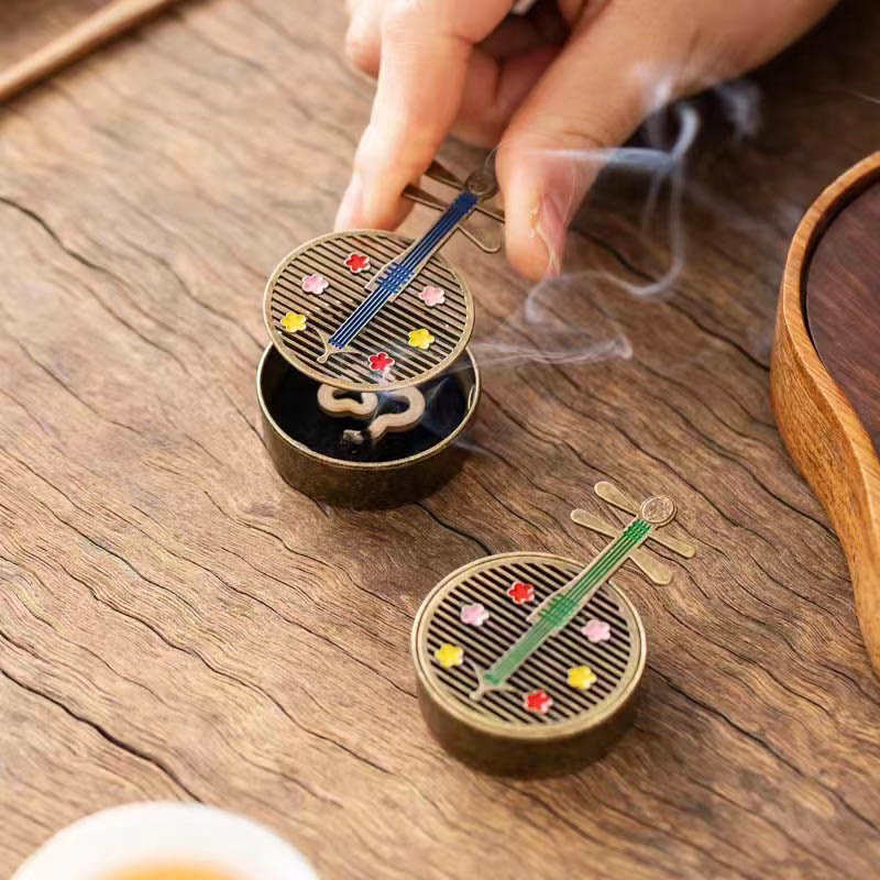 Small Mini Copper Alloy Gourd Fan Pipa Incense Burner