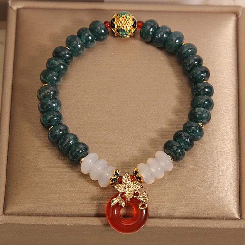 8mm Jade White Agate Red Agate Peace Buckle Luck Bracelet