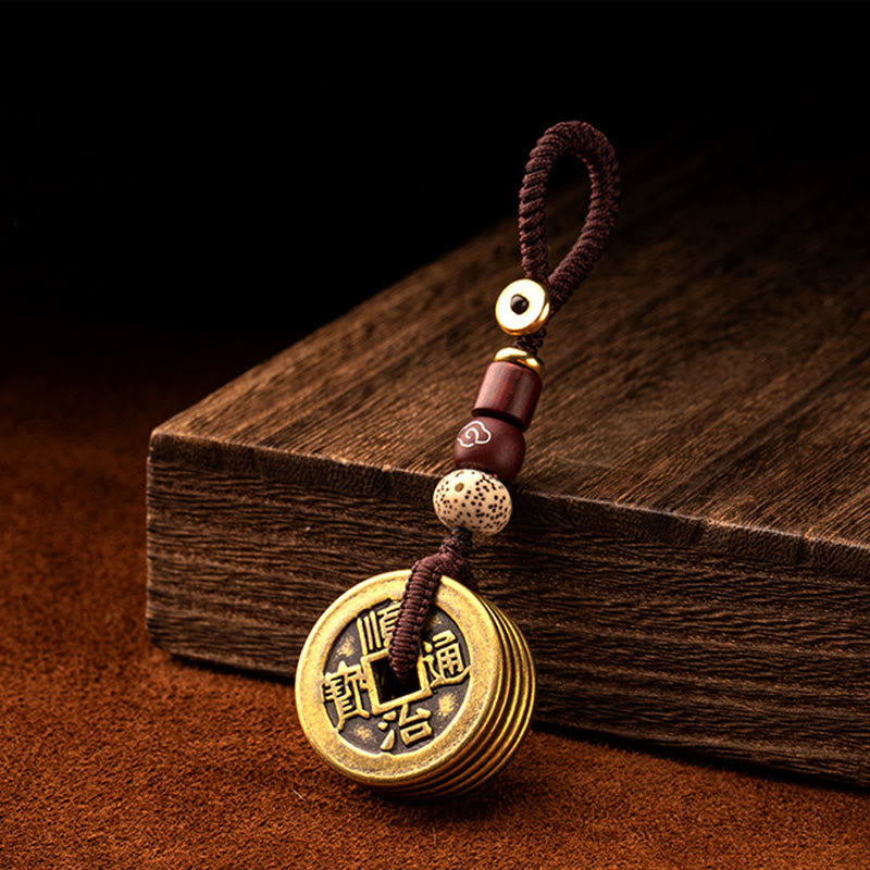 Feng Shui Five Emperor Coins Keychain for Wealth & Protection