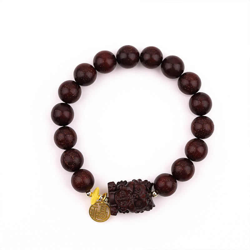 10mm Small Leaf Red Sandalwood Spiritual Bracelet with Gold Swallower Charm for Calm