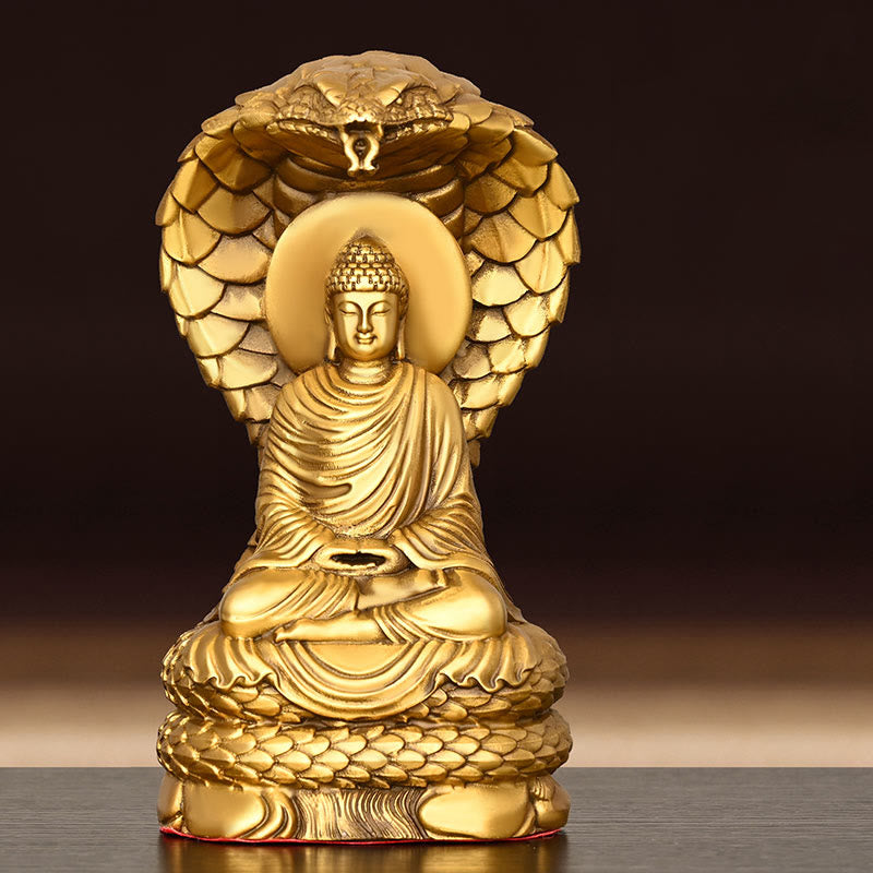 11cm Copper Buddha Shakyamuni Snake Figurine Statue