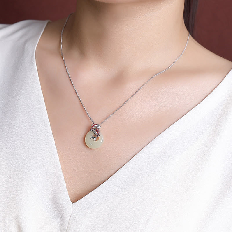 Hetian Jade Koi Fish Peace Buckle Pendant Necklace