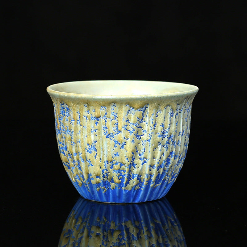 Retro Blue Red Gradient Lotus Ceramic Teacup Bowl
