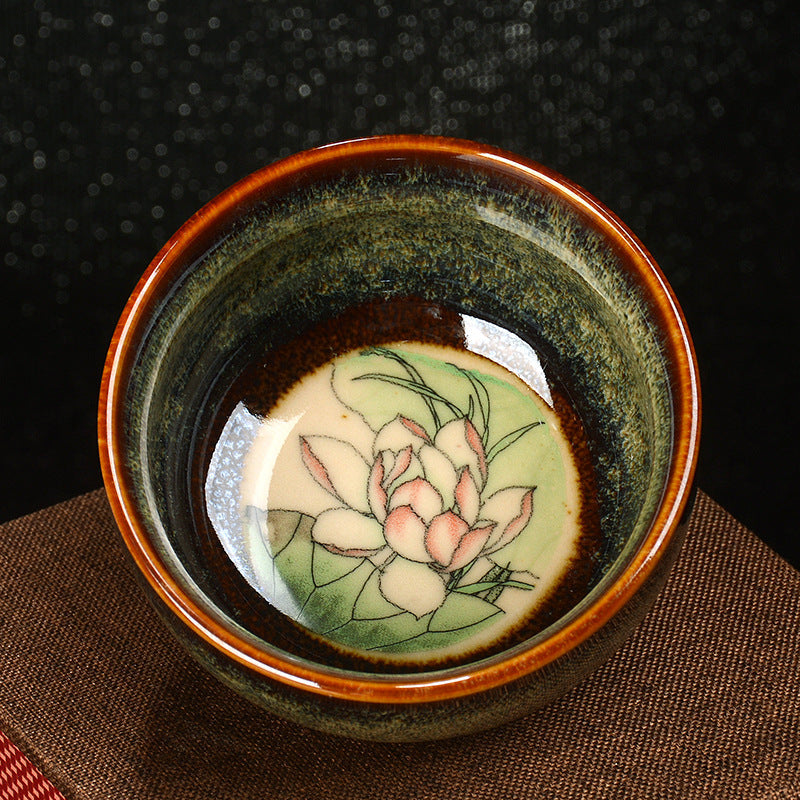 8cm Ceramic Jian Zhan Dragon Lotus Teacup | Zen Decor