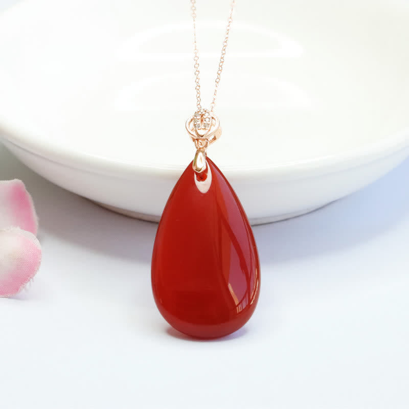 Red Agate Confidence Necklace | Sterling Silver Waterdrop Pendant