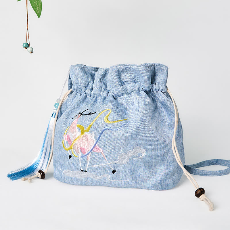 Fairy Deer Cotton Linen Yoga Bag 19x20x10cm