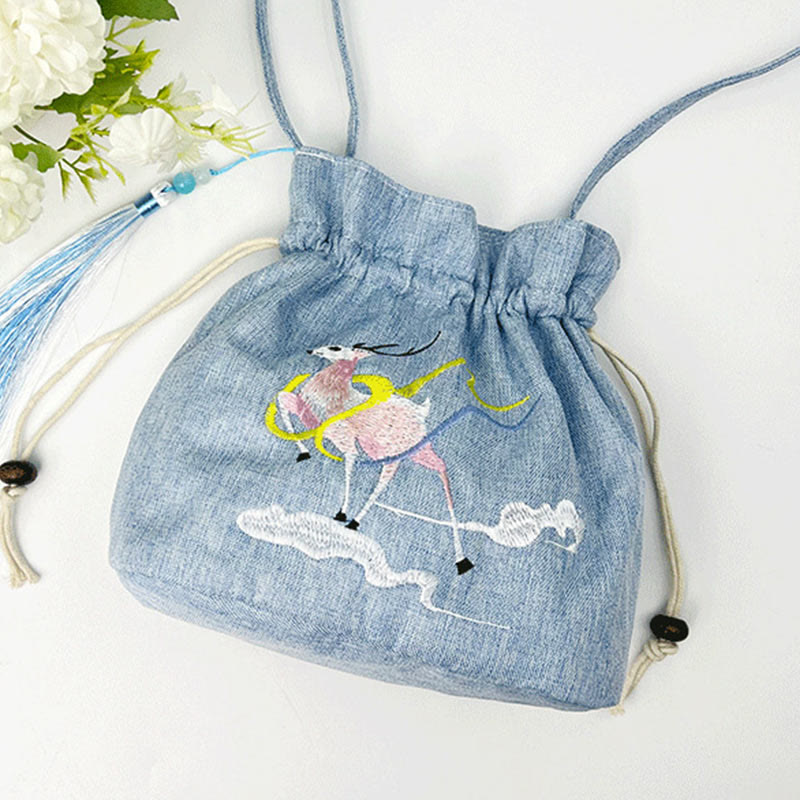 Fairy Deer Cotton Linen Yoga Bag 19x20x10cm