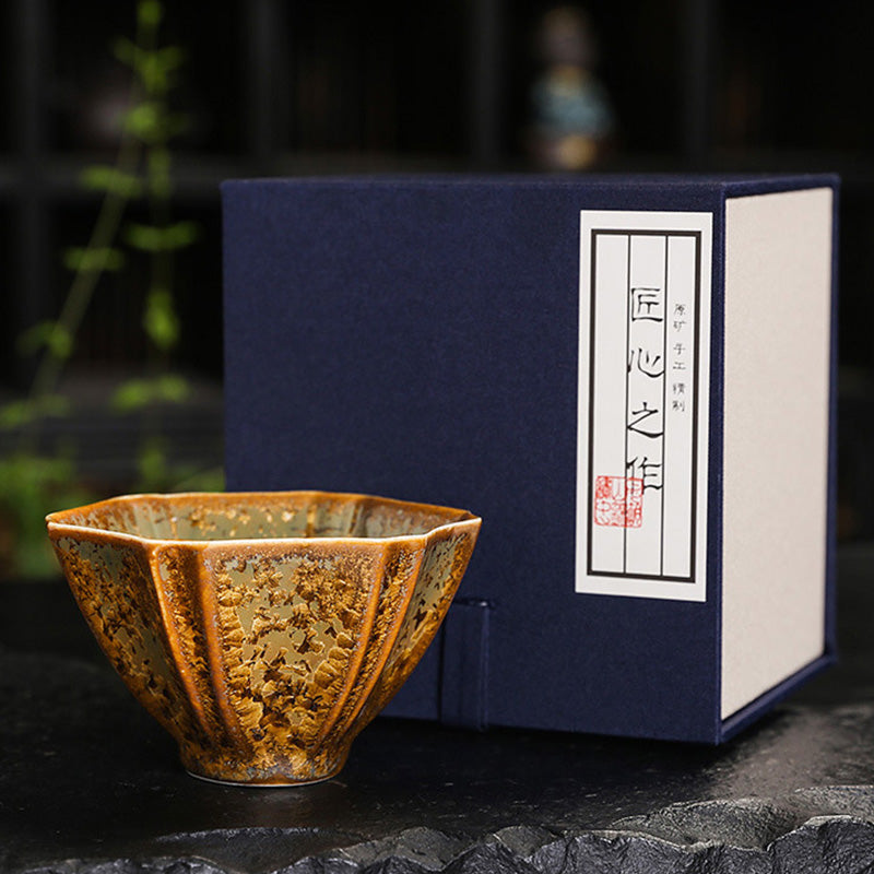 Colorful Brown Ceramic Chinese Tea Cup Bowl 210ml Size