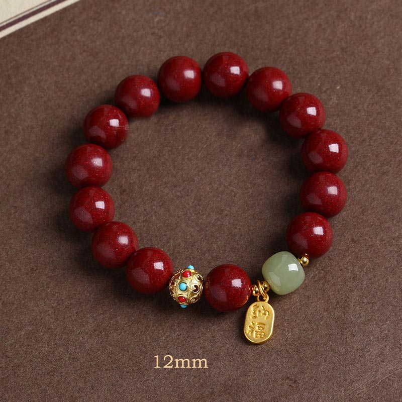 Unisex Cinnabar and Green Aventurine Charm Bracelet 8mm