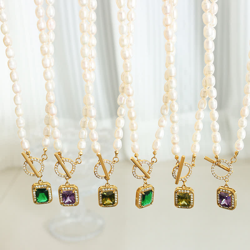 Pearl Zircon Charm Necklace for Wealth, Peace & Calm