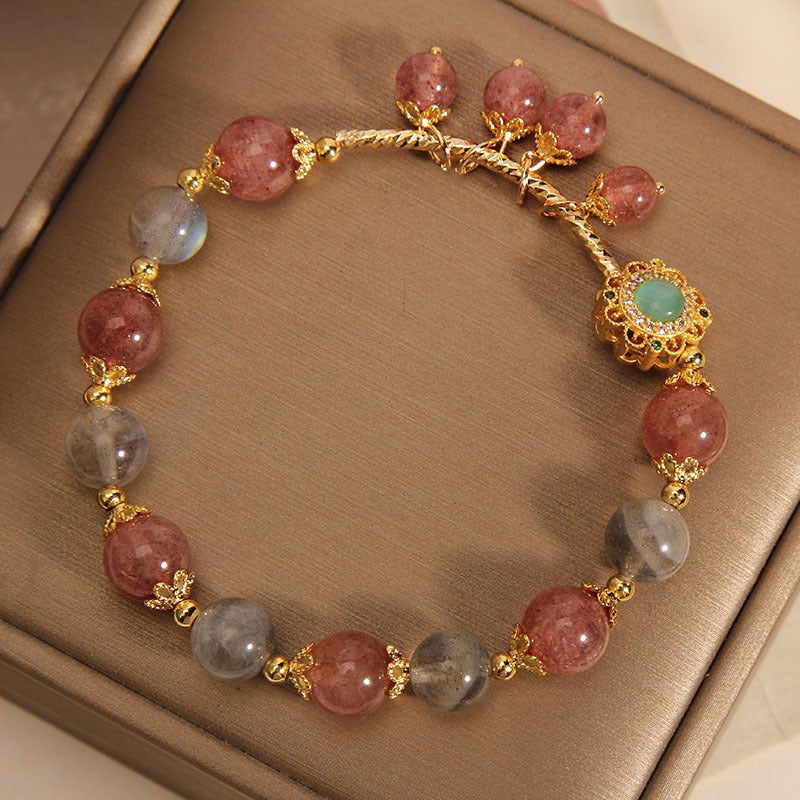 Moonstone Bracelet with Strawberry Quartz 14-16cm Healing Charm