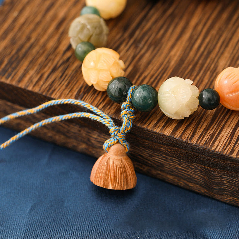 Bodhi Seed Moss Agate Lotus Bracelet for Peace & Calm