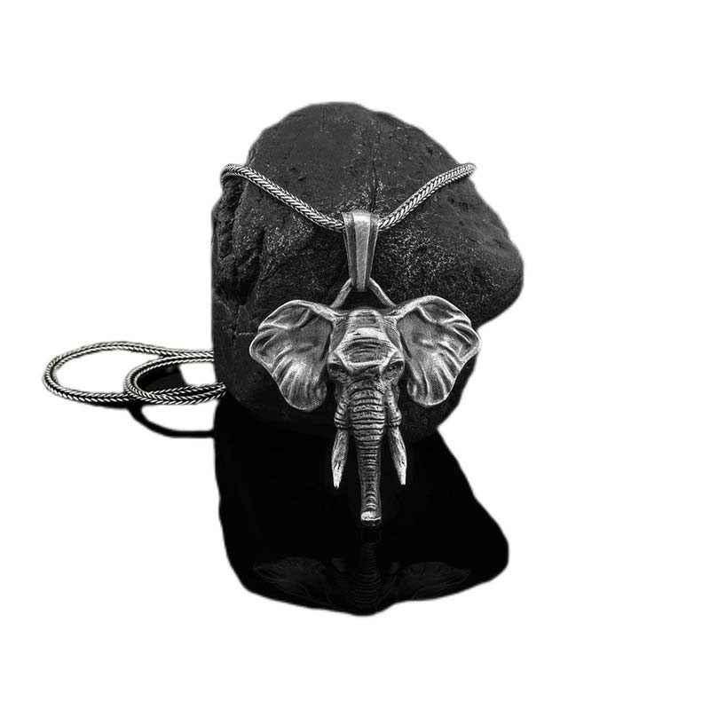 Elephant Strength Necklace in Pewter & Titanium Steel