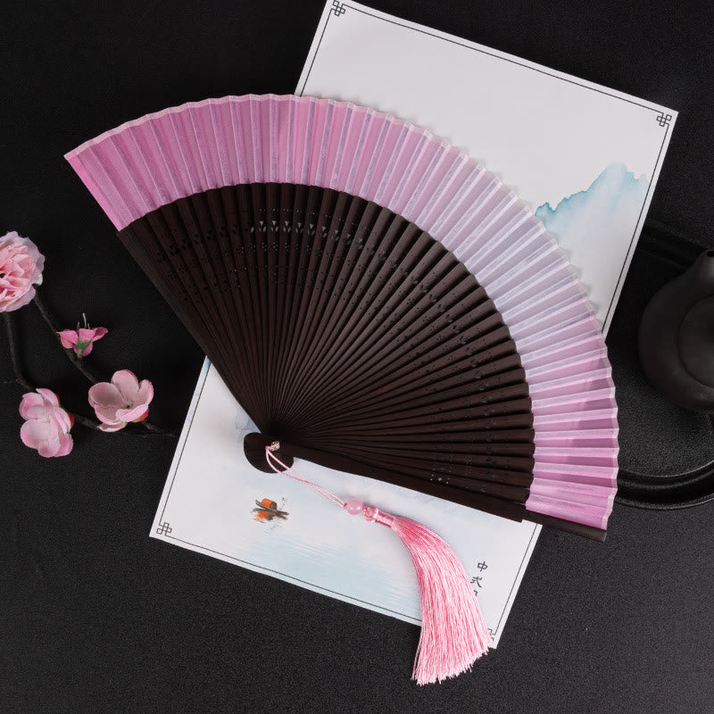 Handheld Gradient Bamboo Folding Fan for Spiritual Decor