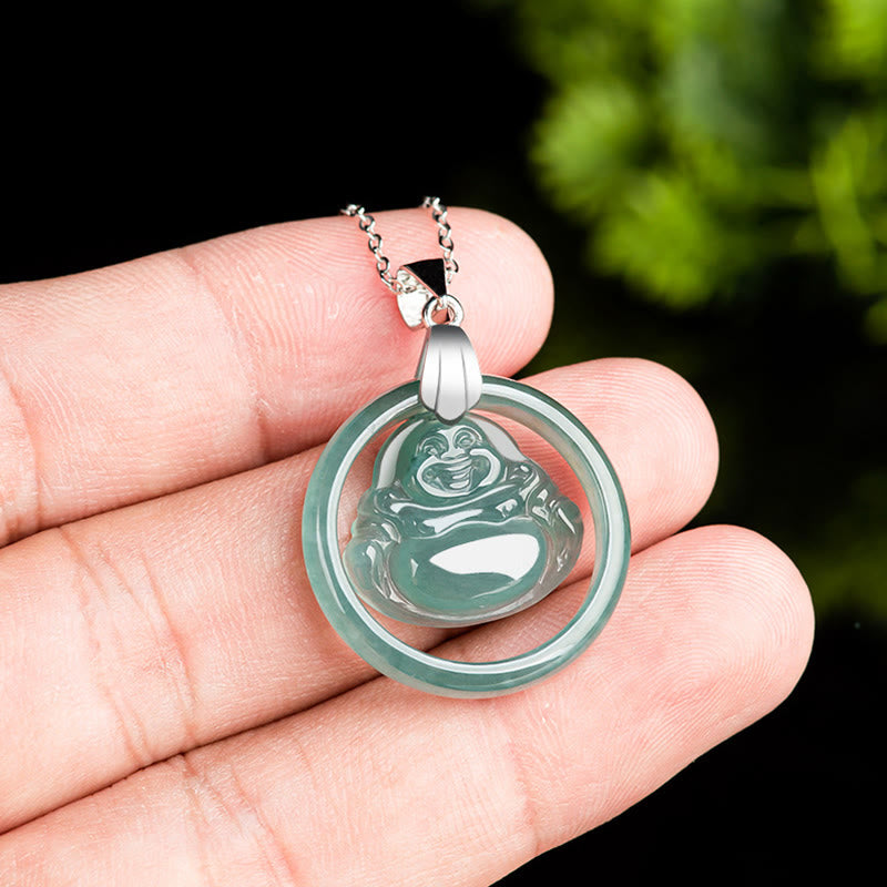 Natural Jade Laughing Buddha Necklace for Abundance & Joy