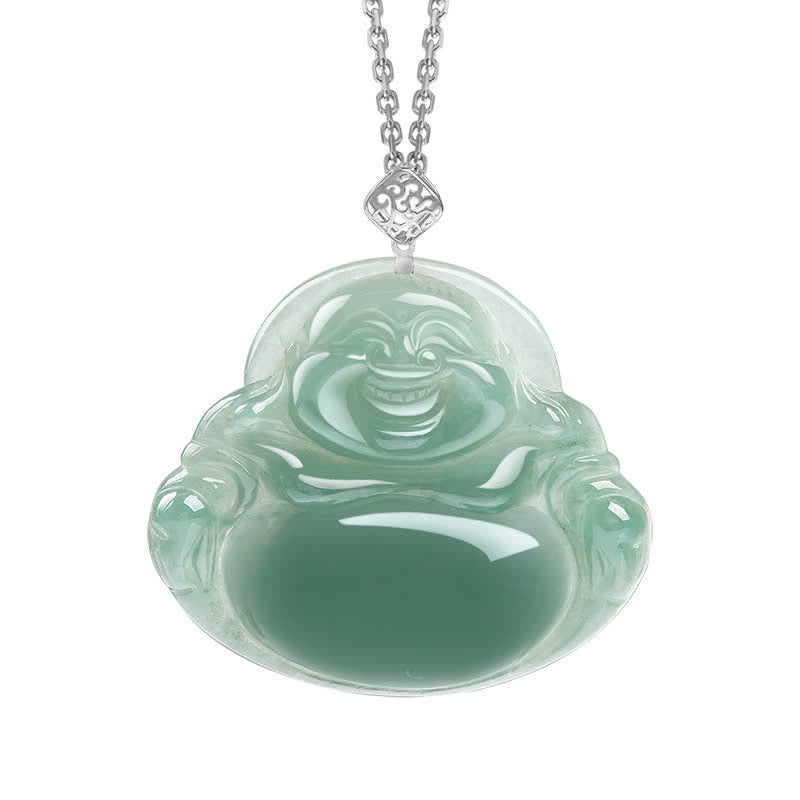 Natural Jade Laughing Buddha Prosperity Necklace Pendant