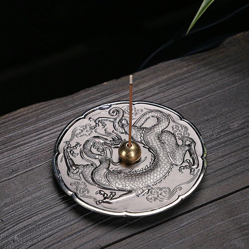 Round Dragon Incense Burner 9.2cm Copper Alloy Meditation Decor