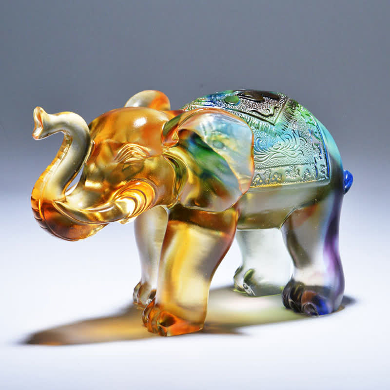 Liuli Crystal Elephant Art Piece | Wisdom & Wealth Figurine