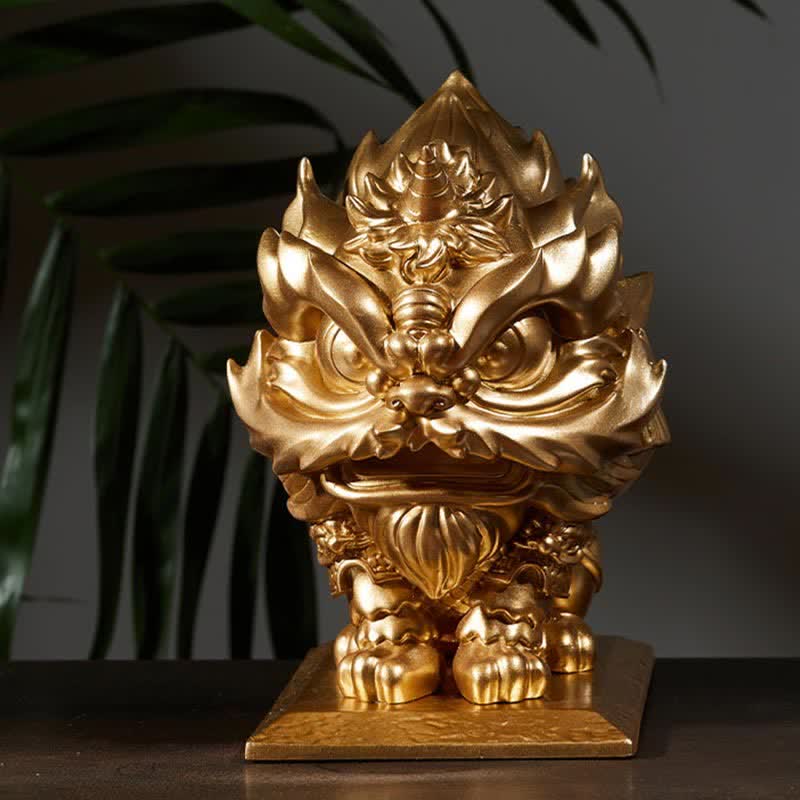Gold Lion Statue Spiritual Strength Resin Sculpture