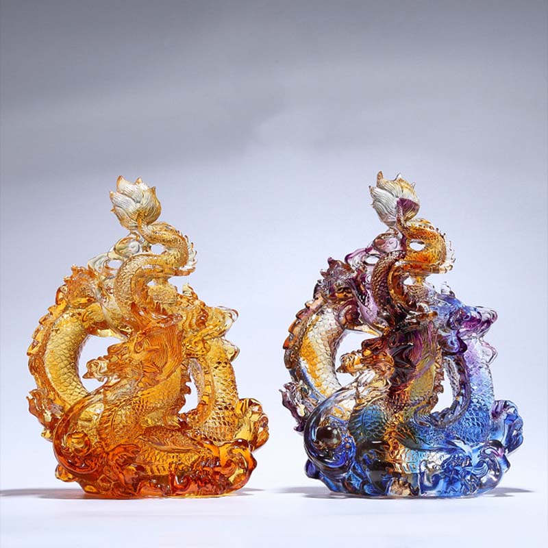 Small Colorful Liuli Crystal Dragon Statue for Protection & Luck