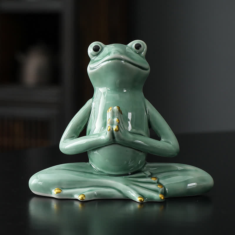 Meditating Ceramic Zen Frog Statue for Decor