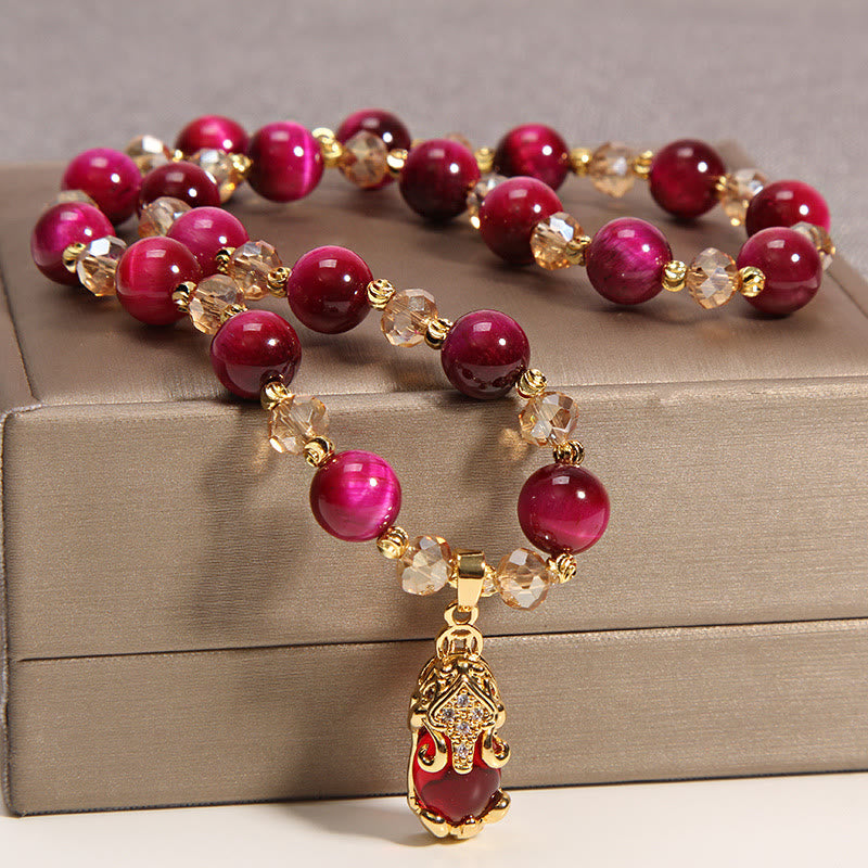 8mm Tiger Eye Pixiu Fox Double Wrap Protection Bracelet