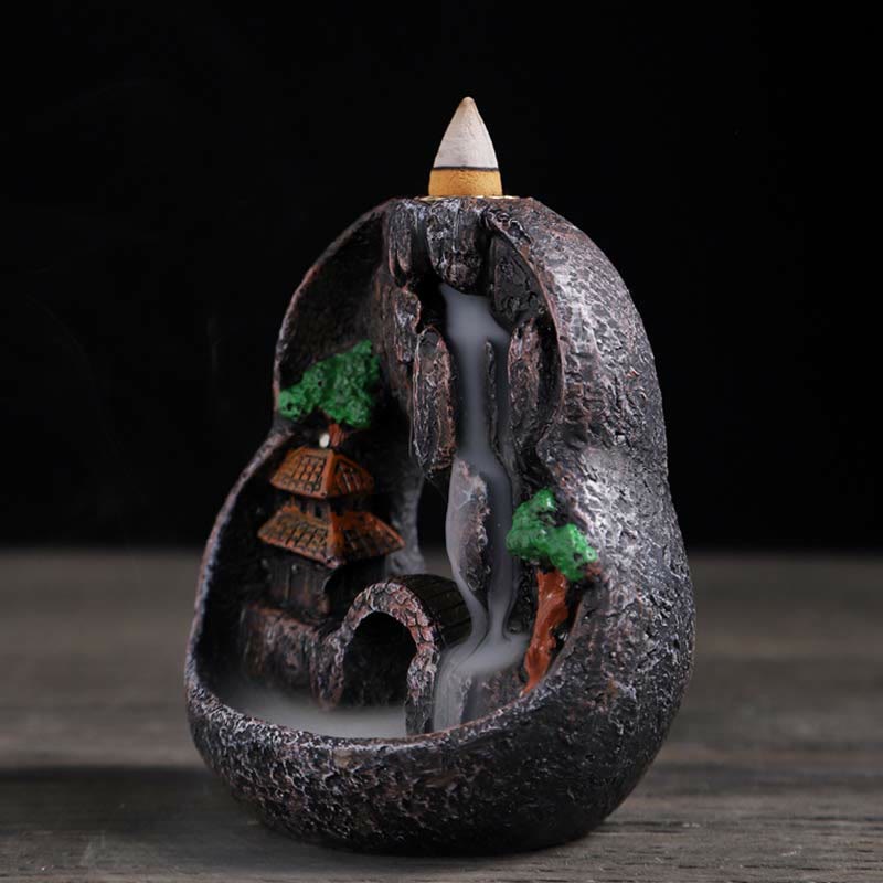 Resin Buddha Incense Burner with Mountain Bridges Pattern