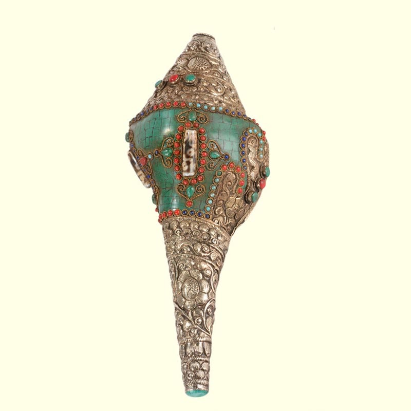 Tibetan Handmade Double Dorje Shankha Conch Decor 31x12cm