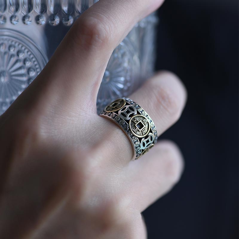 Five-Emperor Coins Adjustable Spiritual Ring | Protection & Balance