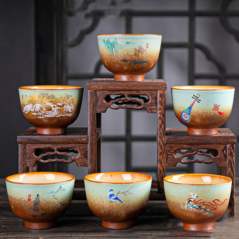 Ceramic Zen Teacup with Deer & Mountain Designs 150ml