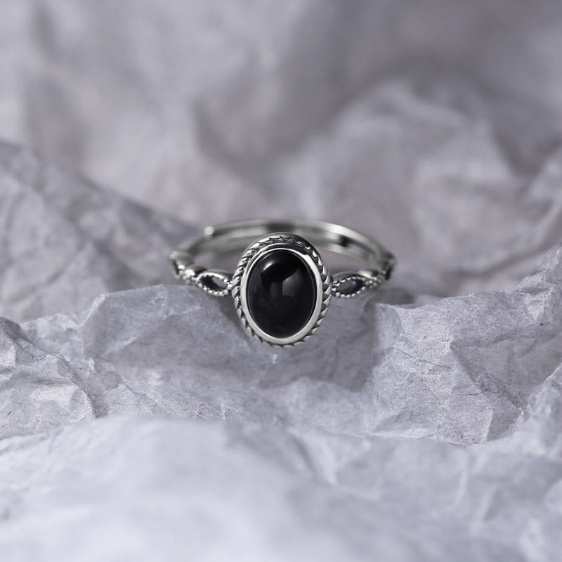 Black Onyx Fortune Ring in 925 Sterling Silver - Protection & Strength