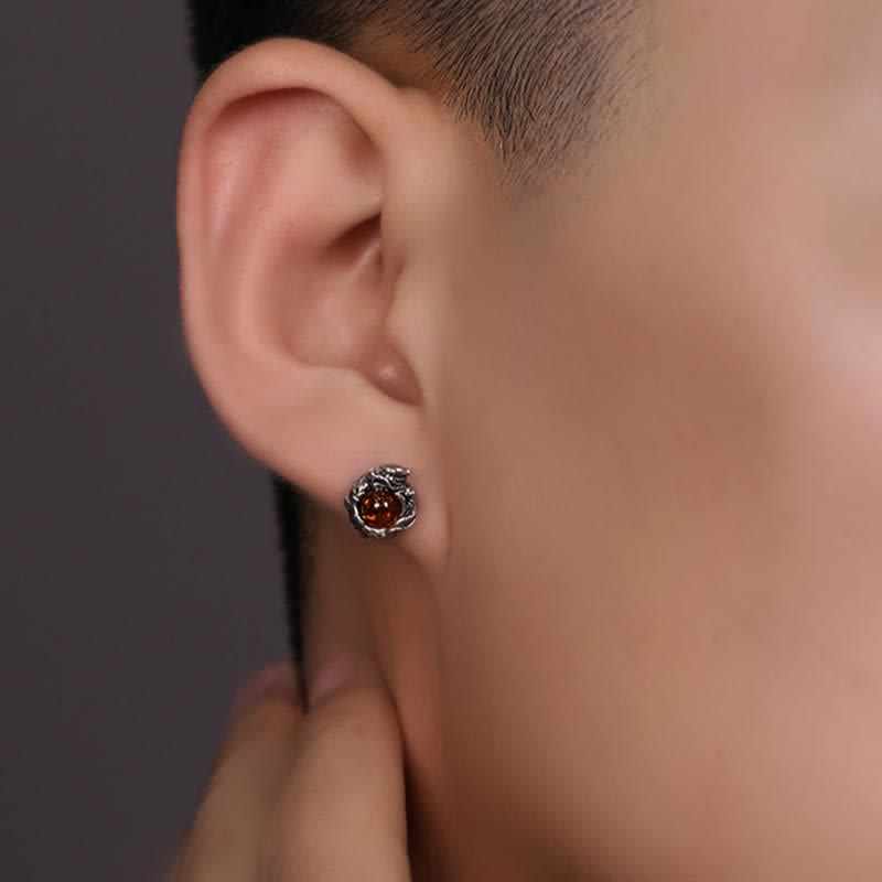 Sterling Silver Amber Dragon Success Stud Earring