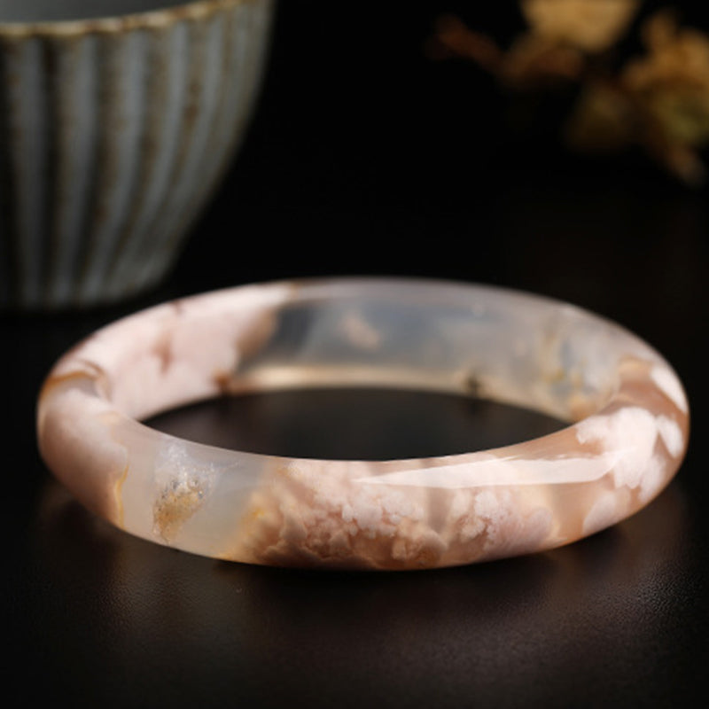 Natural Sakura Agate Peace Bracelet Bangle 55mm