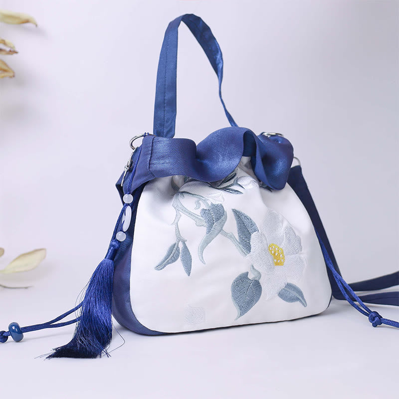 Silk Tote Bag | Embroidered Floral Yoga Carrier 20cm