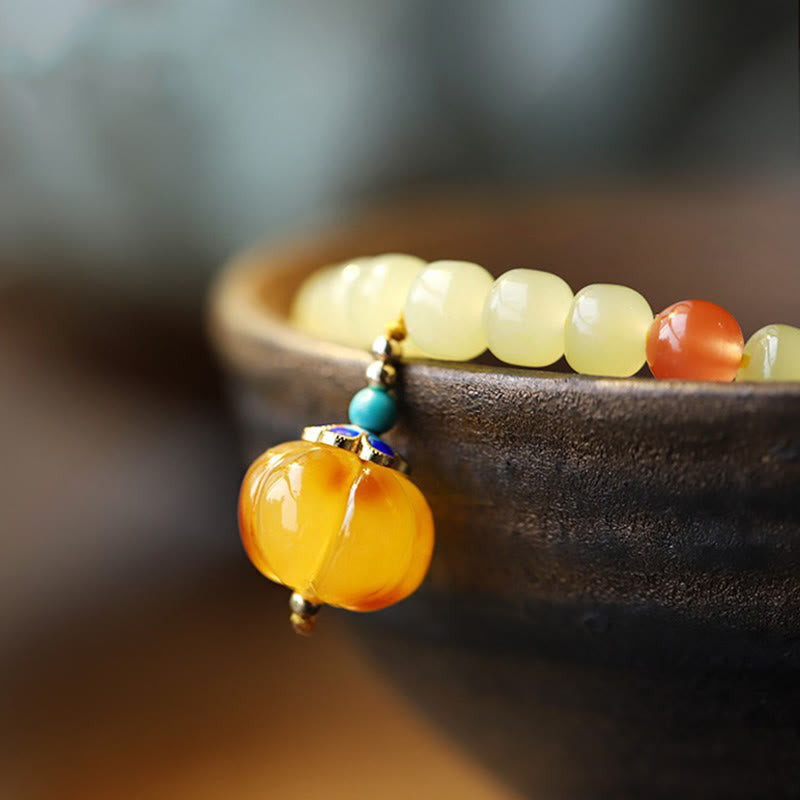 Natural Hetian Jade Prosperity Bracelet with Amber & Red Agate