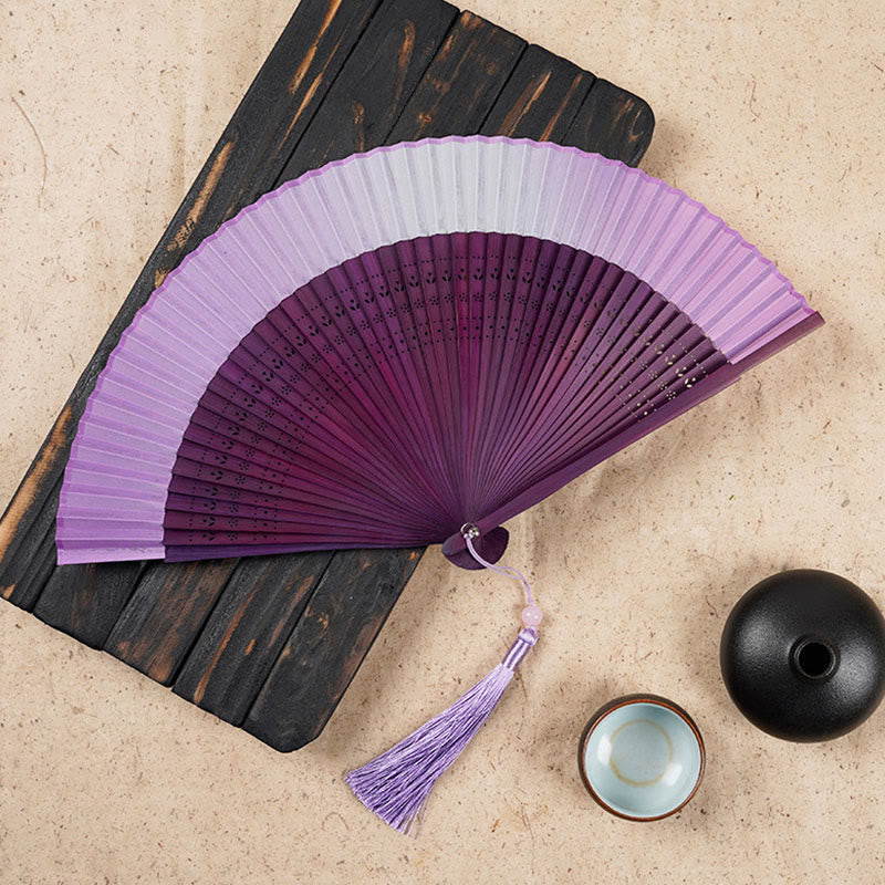 21.5cm Bamboo Folding Fan with Gradient Hollow Engraved Design