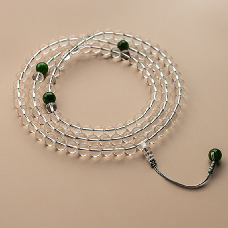 108 Beads White Crystal Jade Gemstone Mala Bracelet for Meditation