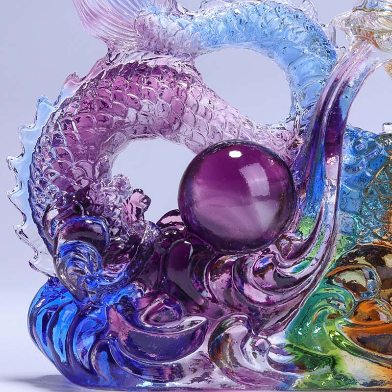Handmade Liuli Dragon Crystal Art Piece for Protection